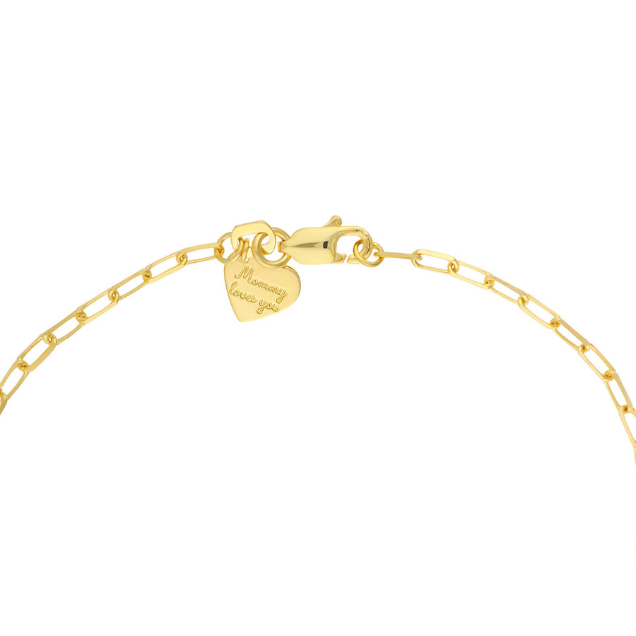 14K Real Gold Girls Paper Clip Chain Bracelet with Puffy Star