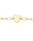 Real 14K Solid Gold Girls Paper Clip Chain Bracelet with Heart