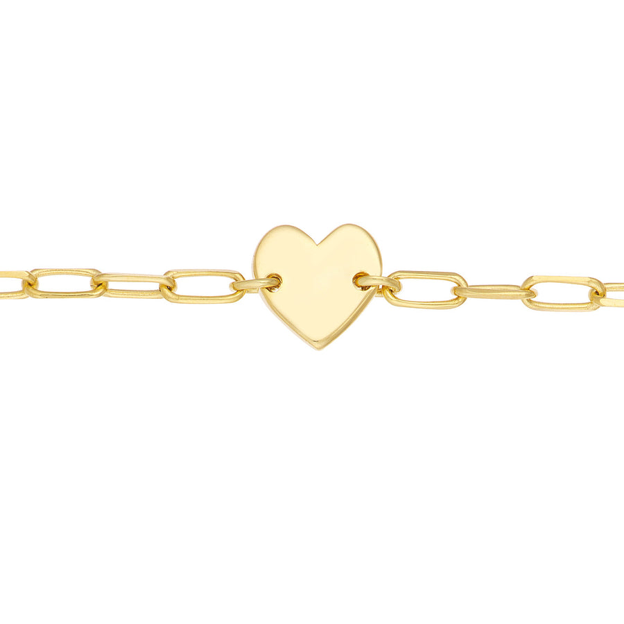 Real 14K Solid Gold Girls Paper Clip Chain Bracelet with Heart