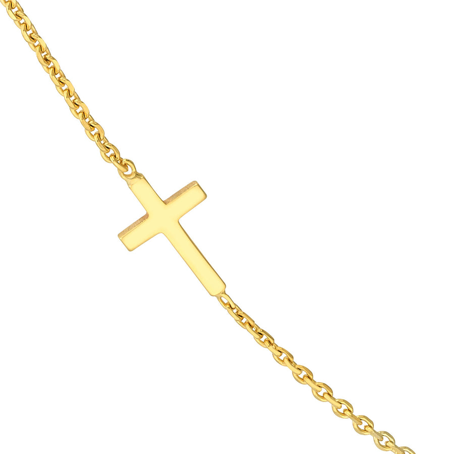 Real 14K Solid Gold Mini Cross Station Necklace