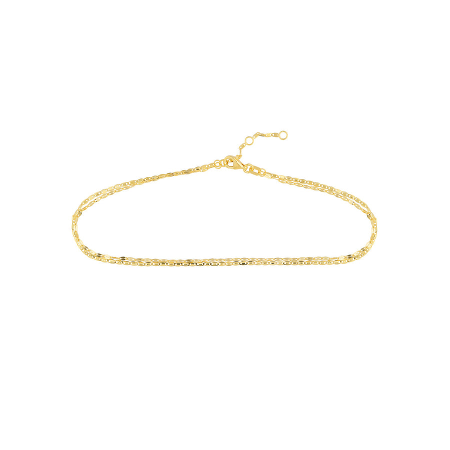Solid 14K Real Gold Valentino and Hammered Mariner Chain Anklet