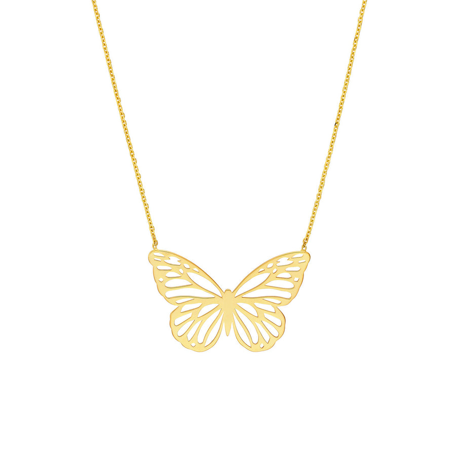 Solid 14K Real Gold Cut Out Butterfly Pendant