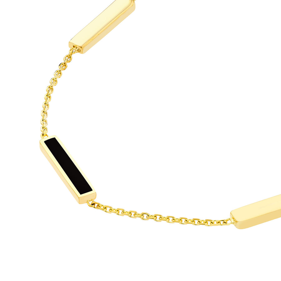 Real 14K Solid Gold Enamel Bar Station Bracelet