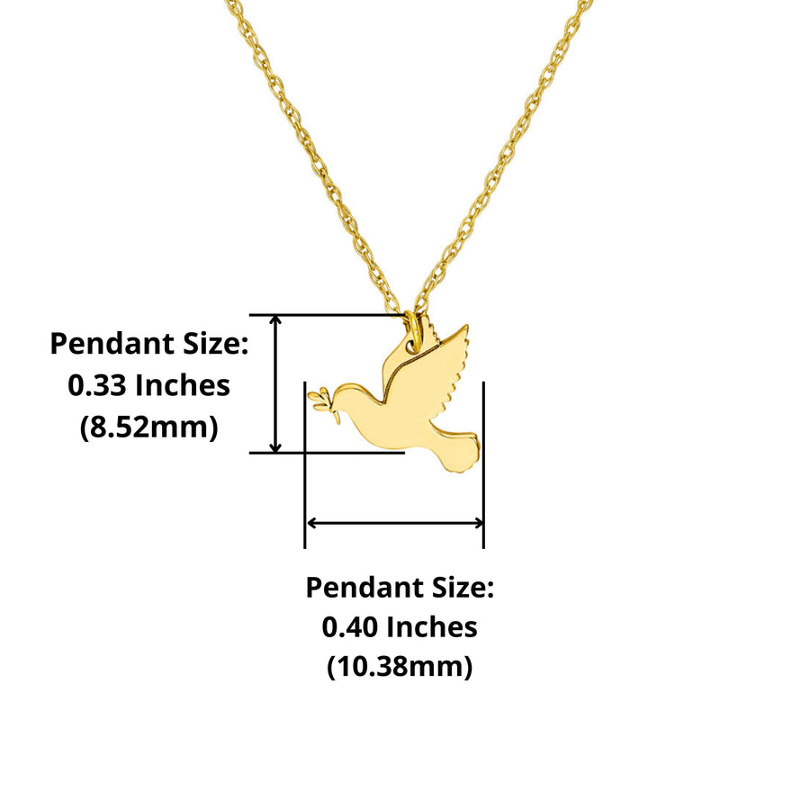 Real 14K Solid Gold Peace Dove Pendant Necklace