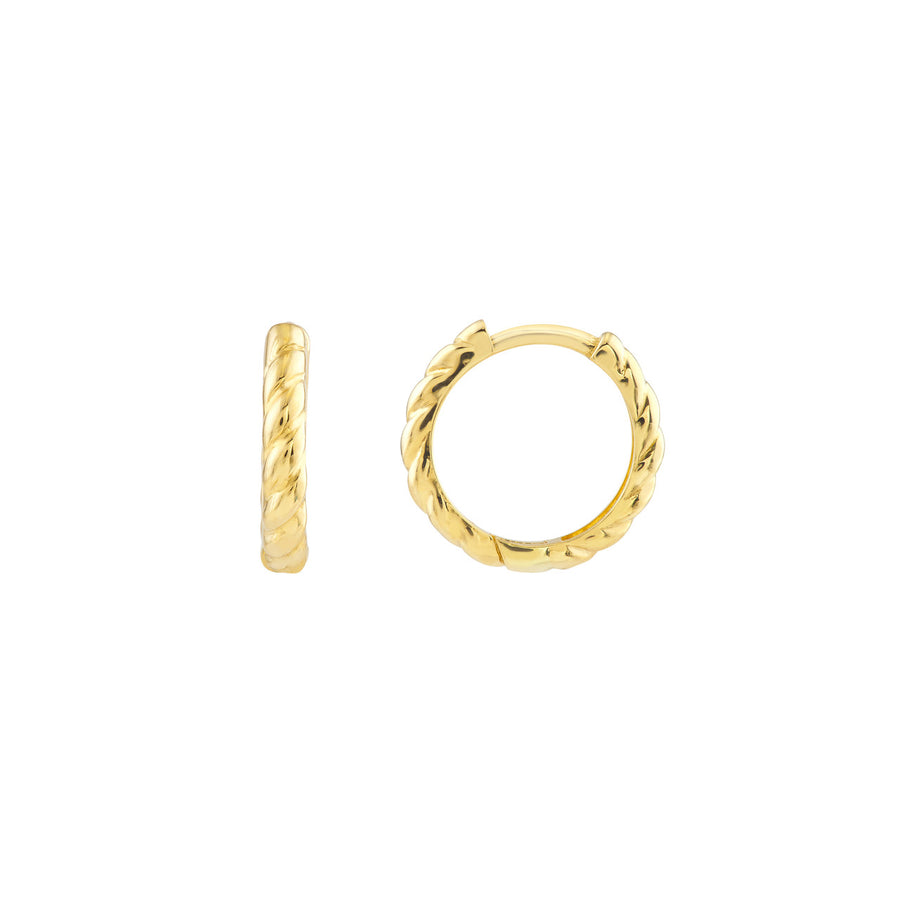 Real 14K Solid Gold Ribbed Huggie Hoop Earrings
