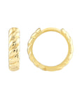 Real 14K Solid Gold Ribbed Huggie Hoop Earrings