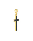 Solid 14K Real Gold Black Enamel Cross Pendant