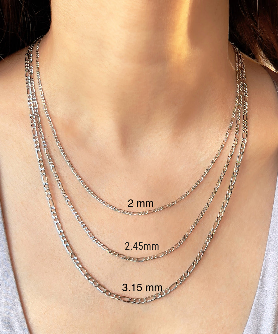 14K Real Gold Figaro Link Chain Necklace