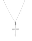 Back view of a white gold cross pendant on a matching twisted rope chain displayed against a clean white background.