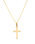 Back view of a yellow gold cross charm on a matching twisted rope chain displayed against a clean white background.