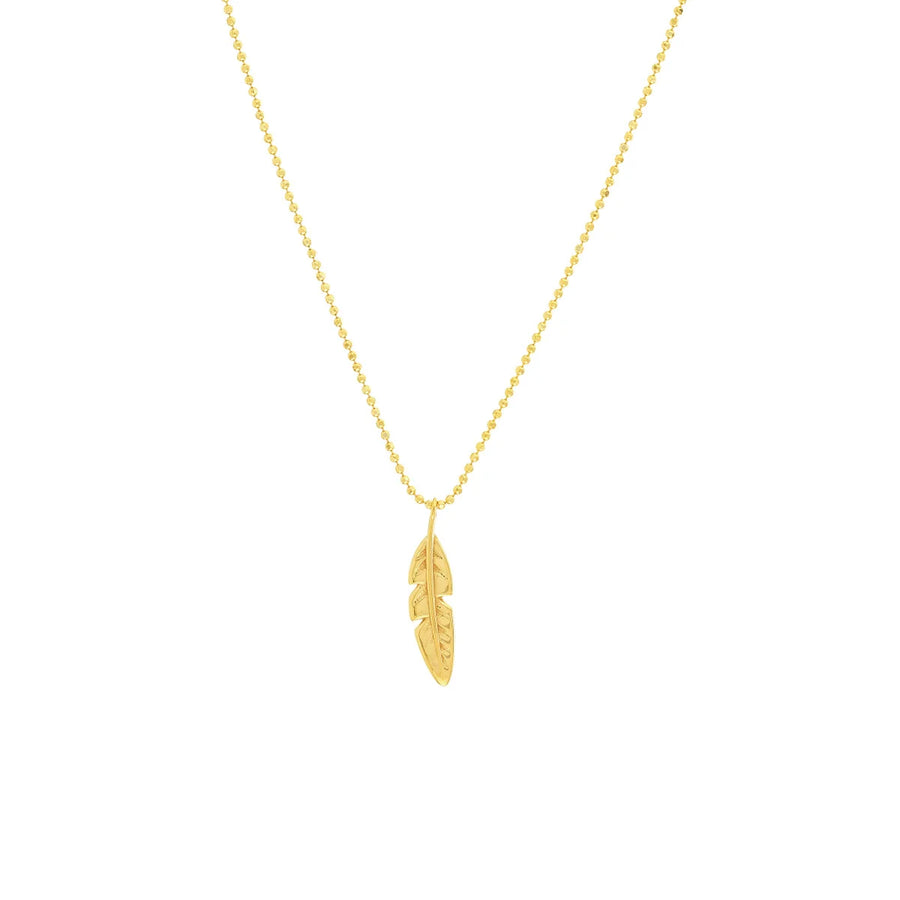 solid gold feather charm necklace