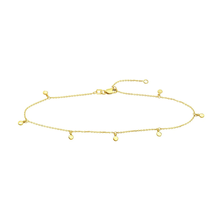  Solid Gold Disc Charm Foot Bracelet Summer Jewelry for Women