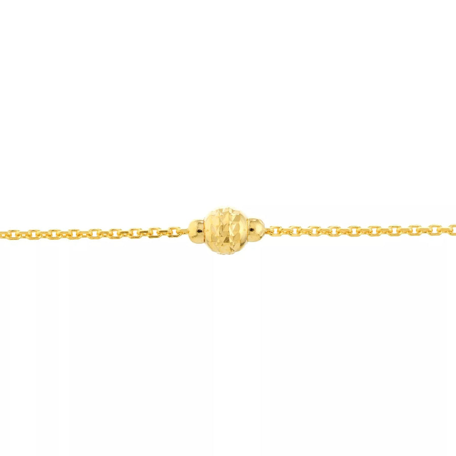 Adjustable 14K Gold Cable Chain Anklet with Small Beads