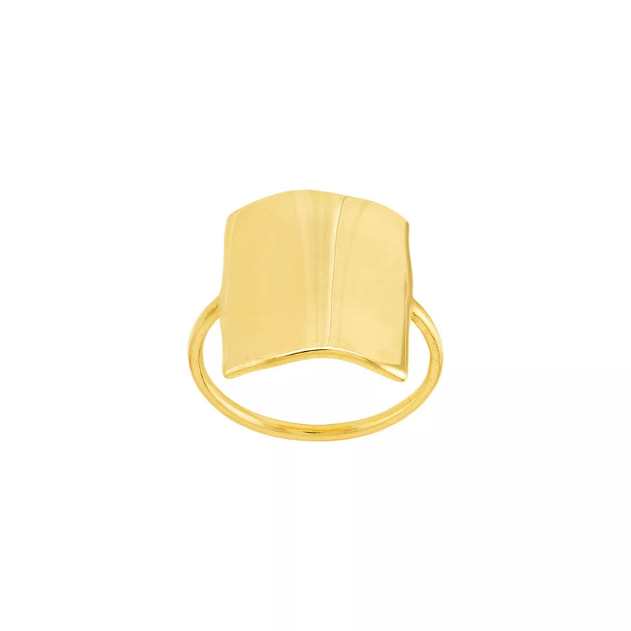Engravable Rectangle Ring 14K Solid Yellow Gold
