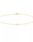 Minimalist Solid Gold Paperclip Chain Cross Anklet for Women