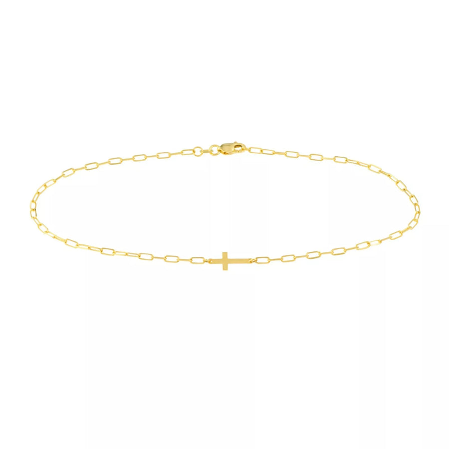 Minimalist Solid Gold Paperclip Chain Cross Anklet for Women