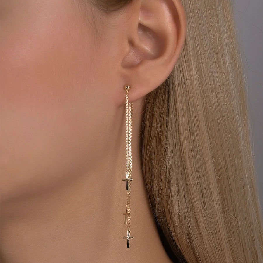 14k gold cross earrings