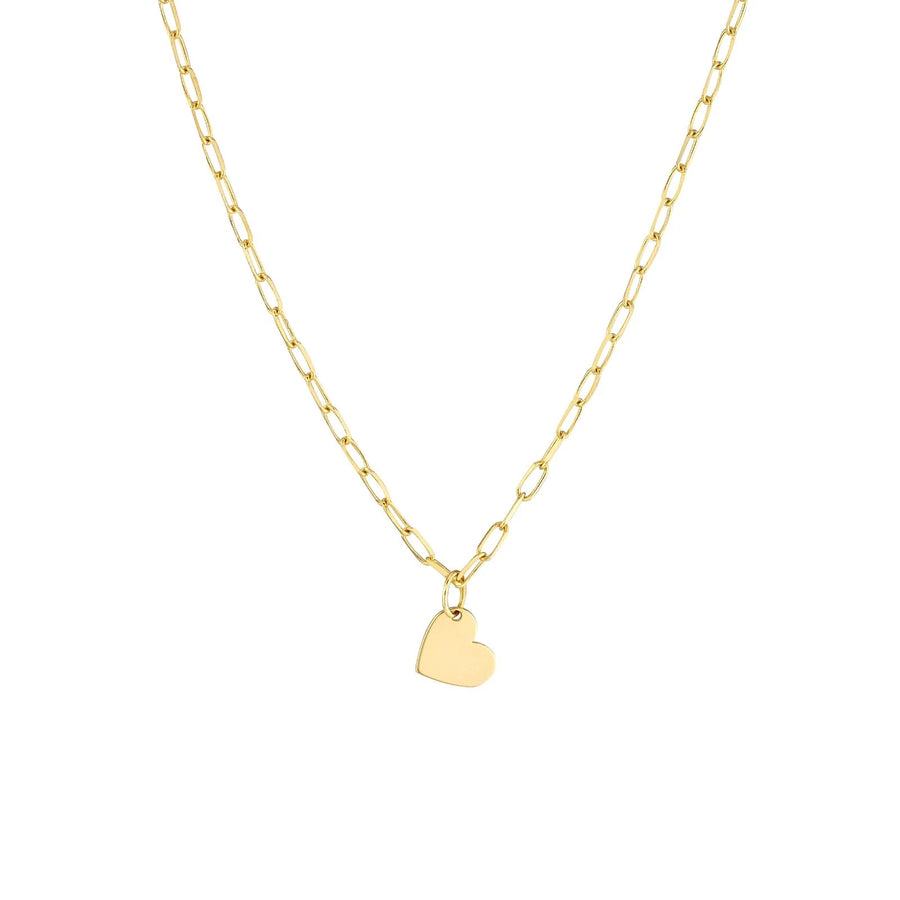 Minimalist gold heart pendant on 1.7mm paperclip chain for women