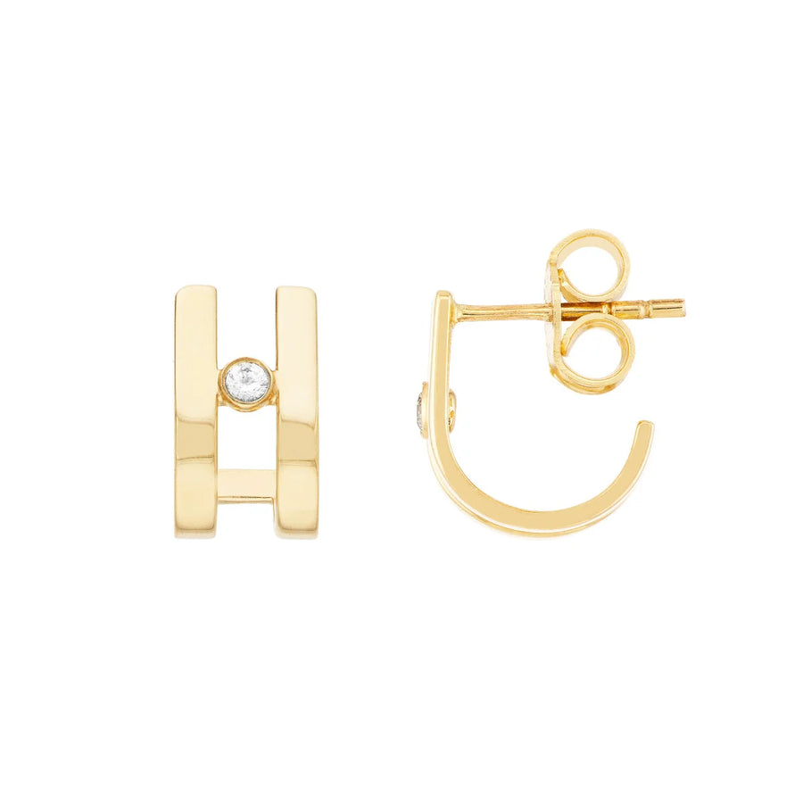 gold huggie diamond earrings