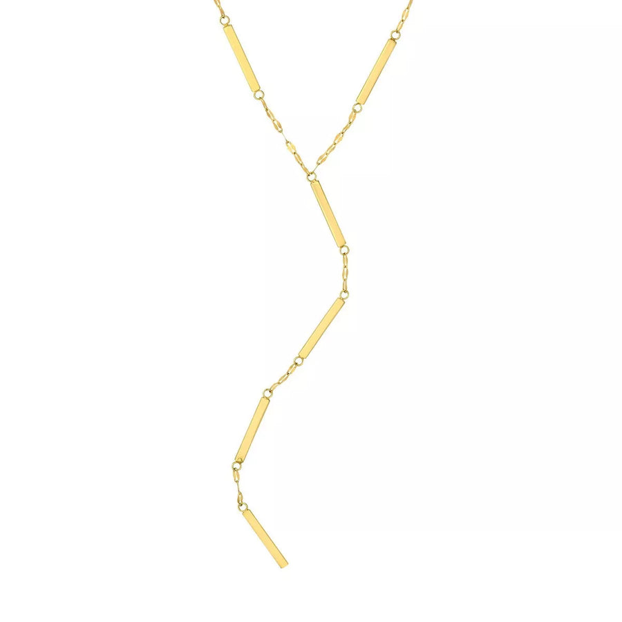 14K solid gold bar lariat necklace for women