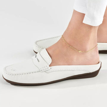 14K Solid Yellow Gold Cross Anklet Paperclip Chain