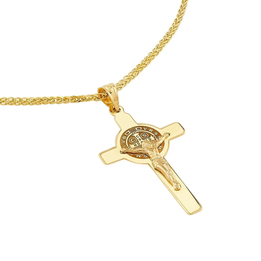 14K Solid Gold Saint Benedict Cross Pendant Charm