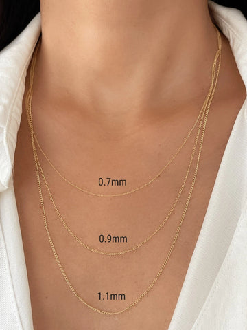 14K Solid Gold Curb Chain Necklace for Women
