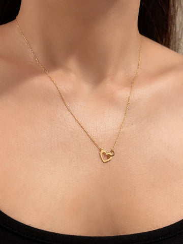  14K solid yellow gold double heart pendant on adjustable rope chain

