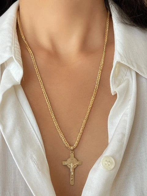 Real Gold San Benito Cross Jesus Christ Charm