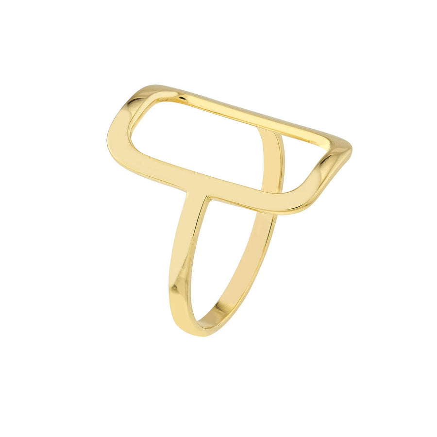 Open Rectangle Ring 14K Solid Yellow Gold
