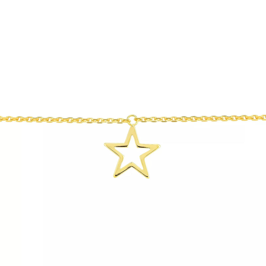 Adjustable 14k yellow gold anklet chain with star