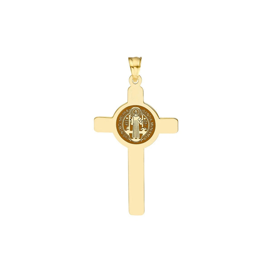 14K Gold Saint Benedict Cross Pendant Laser Engraved