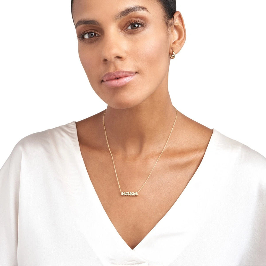  14K solid gold puff Mama necklace on cable chain