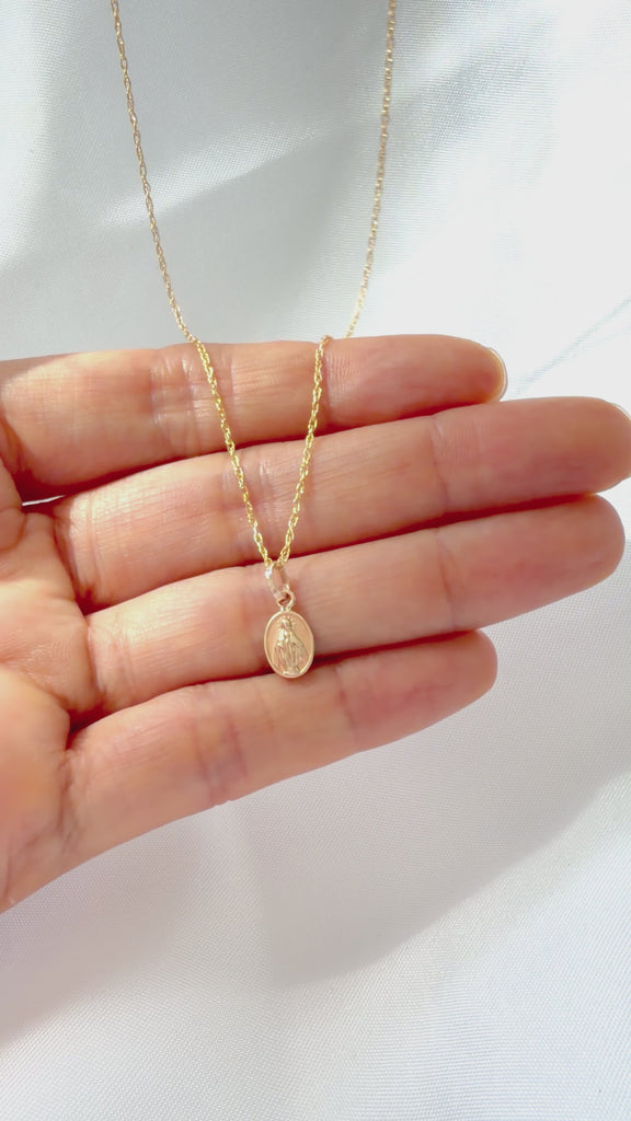 Gold Miraculous Medal Necklace Our Lady of Grace Virgin Mary Pendant