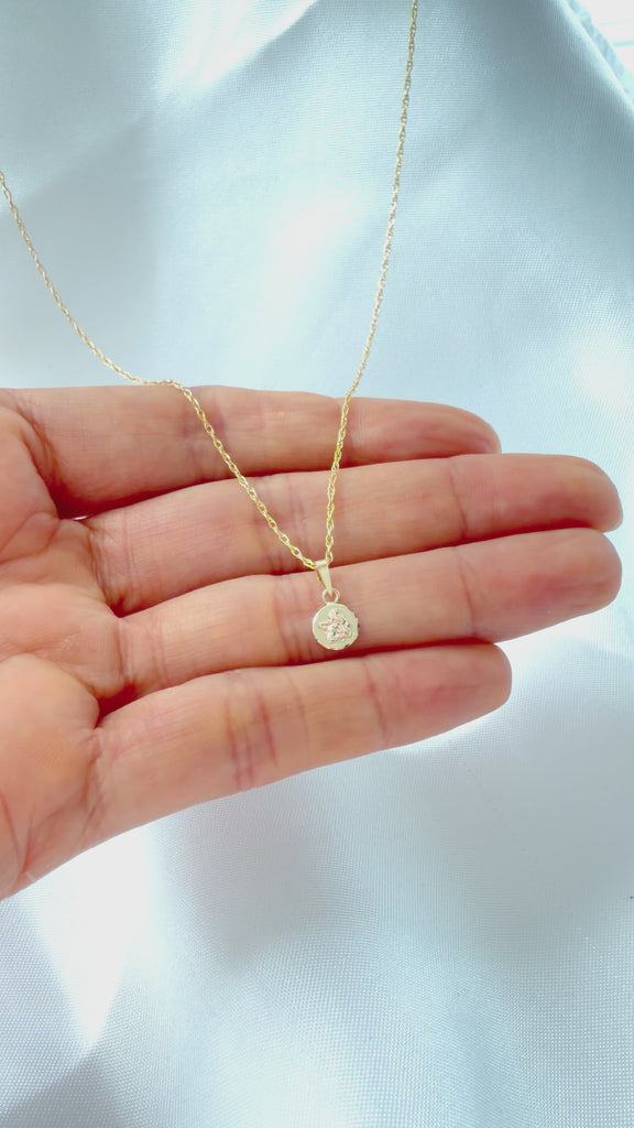 Guardian Angel Pendant Solid Yellow Gold Religious Jewelry