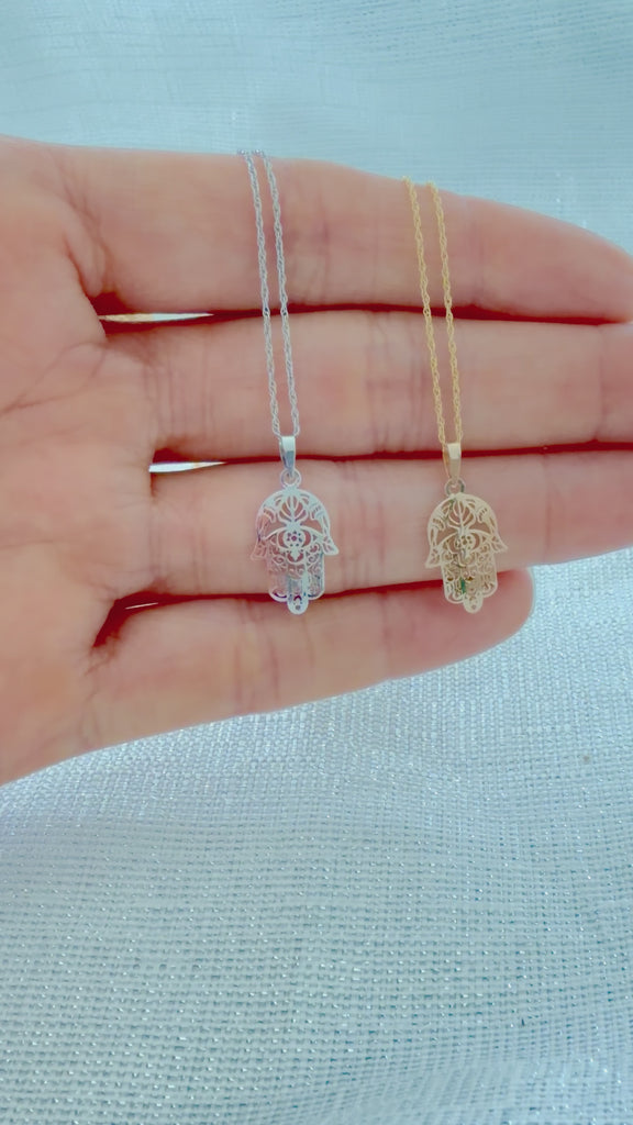 Yellow and White Gold Hand of Fatima Charm Necklace