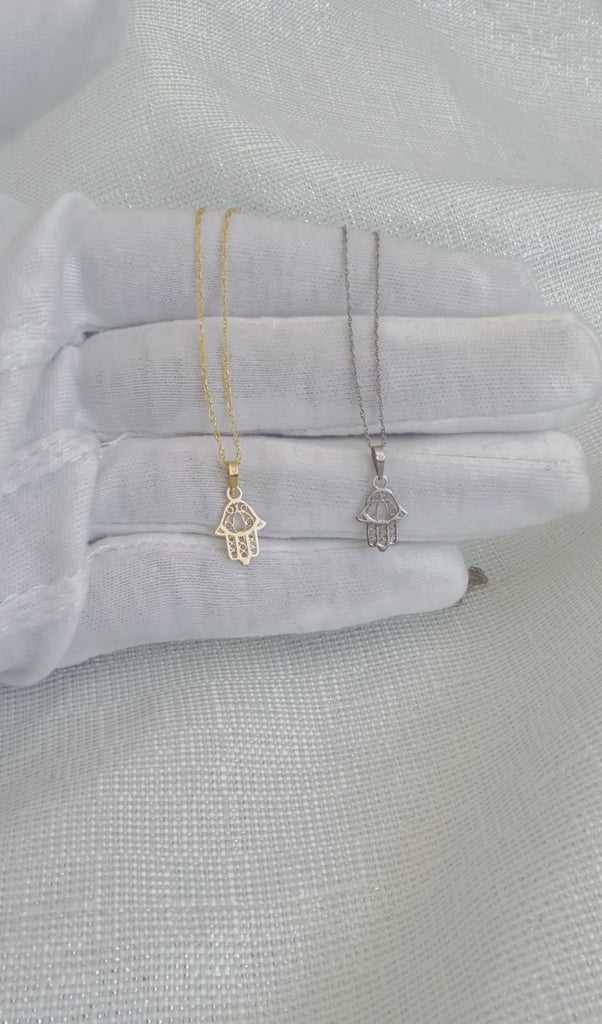yellow and white gold hand of fatima pendant necklace 