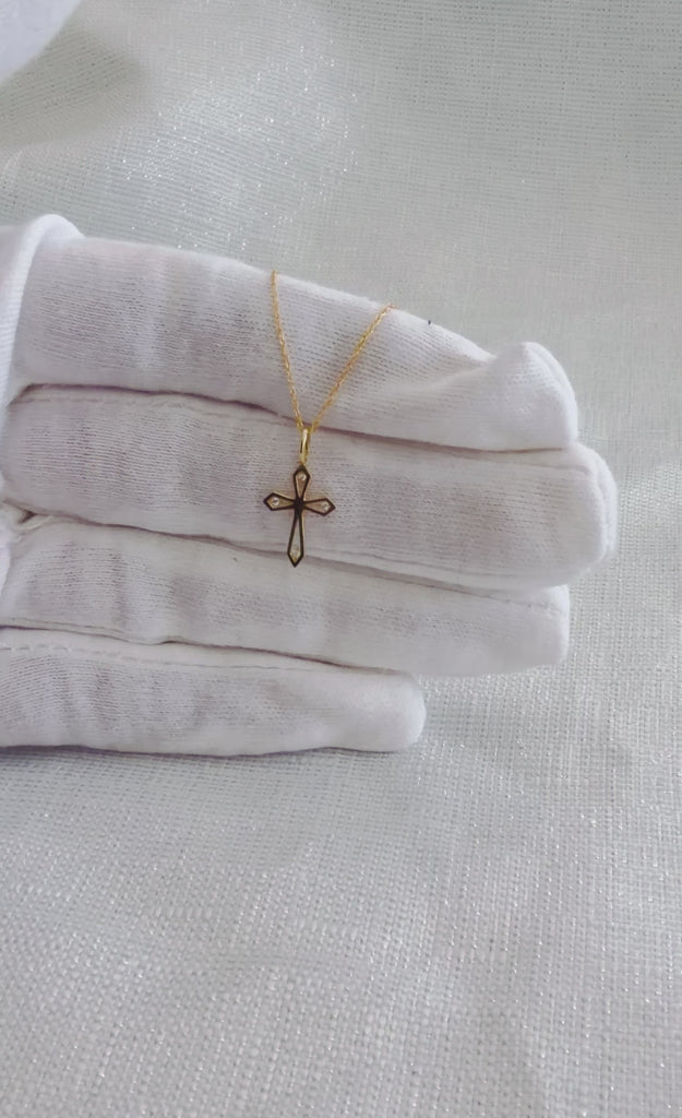 14K Gold CZ Open Cross Pendant Necklace
