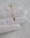 10K or 14K Solid Gold Small Cross Pendant Necklace