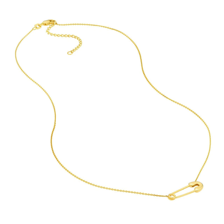 gold safety pin pendant necklace with lobster clasp