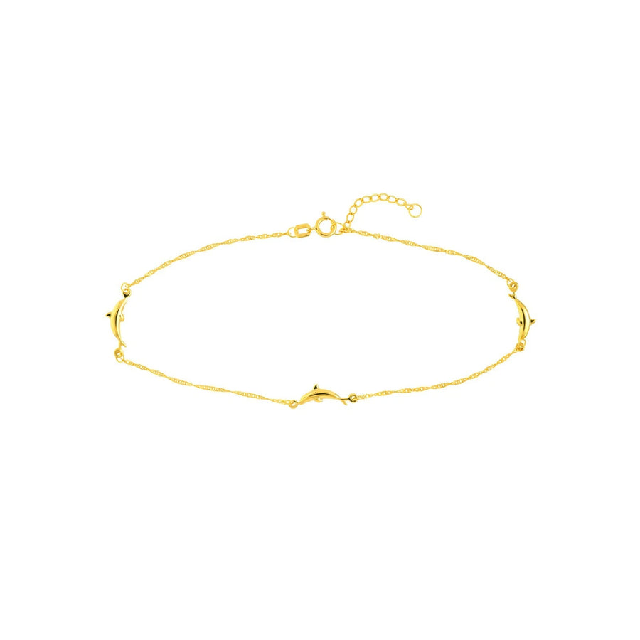 Real Solid Gold Dolphin Ankle Bracelet for Women Beach Jewelry
