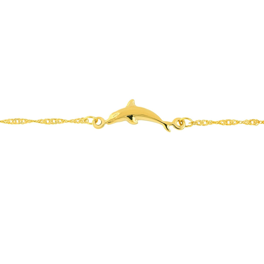 Solid Gold Dolphin Anklet Adjustable Chain Ocean Inspired Jewelry