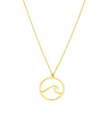 14k solid gold ocean wave necklace in open circle design