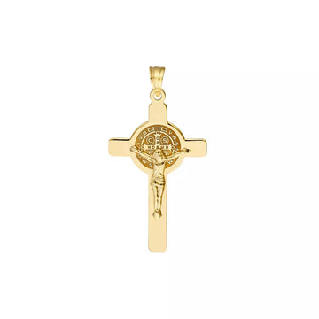 Saint Benedict Crucifix Pendant 14K Solid Gold Italy