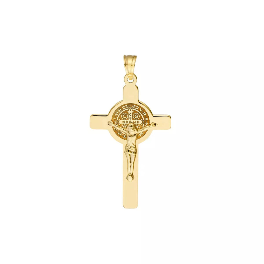Saint Benedict Crucifix Pendant 14K Solid Gold Italy