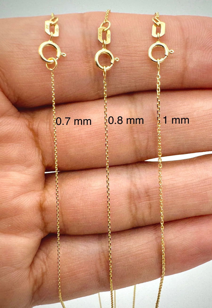 Thin real gold chain for women available in 0.7mm 0.8mm 1.0mm