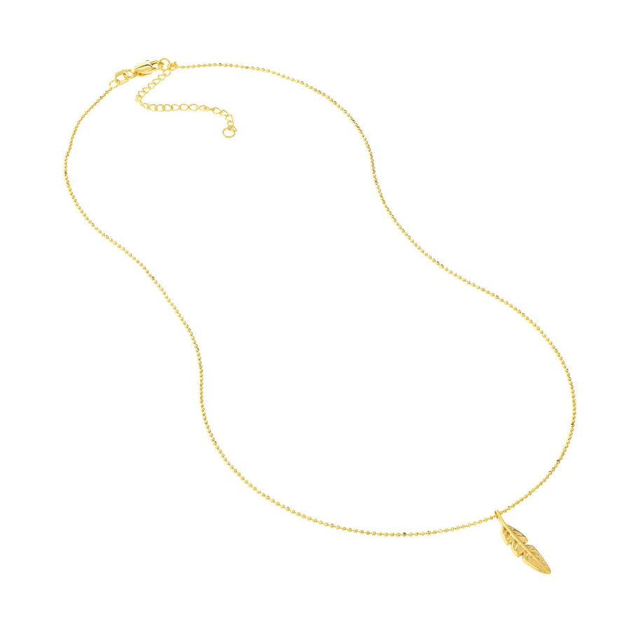 Yellow Gold Feather Necklace with Lobster Clasp