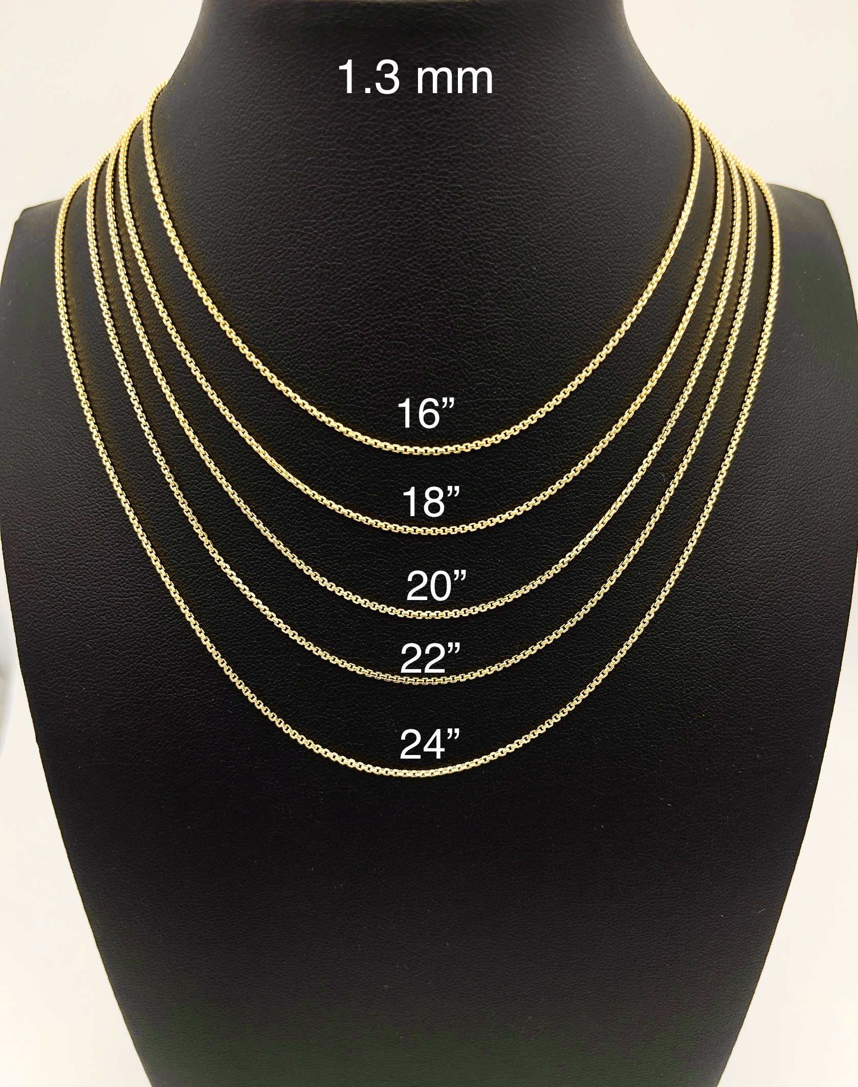 14K Yellow White Real Gold Round Box Link Chain Necklace For Men Women ...