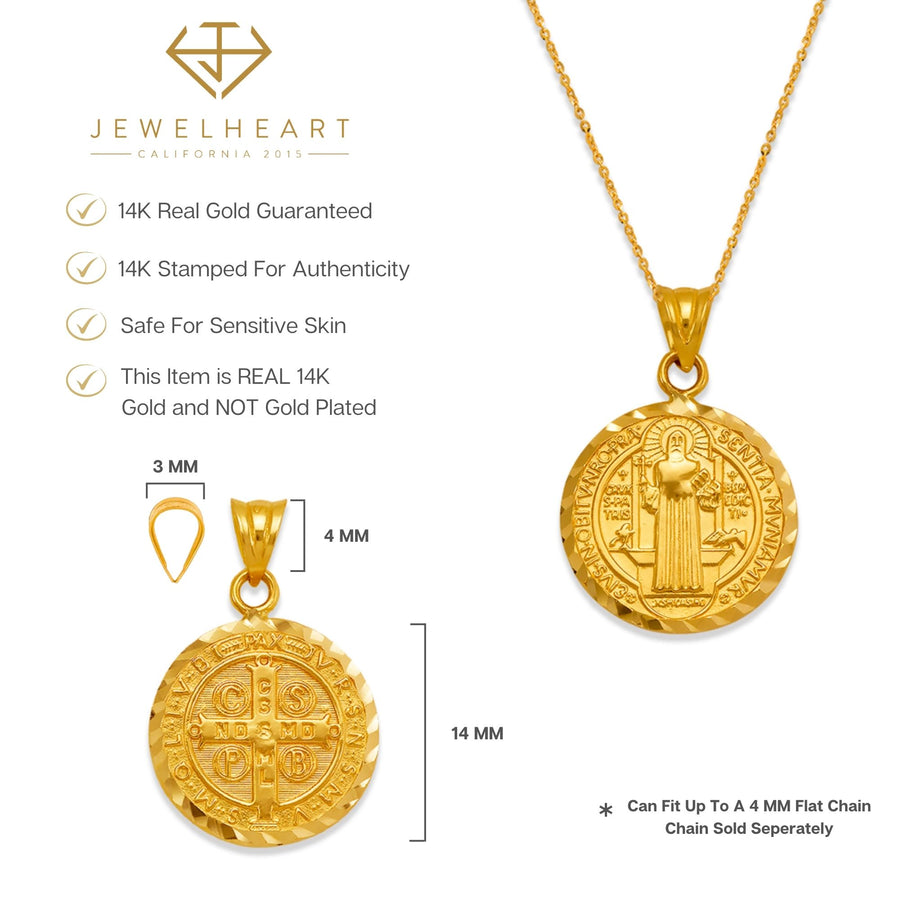 Saint Benedict Medal Real 14K Solid Gold San Benito Medallion Pendant