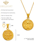 Saint Benedict Medal Real 14K Solid Gold San Benito Medallion Pendant